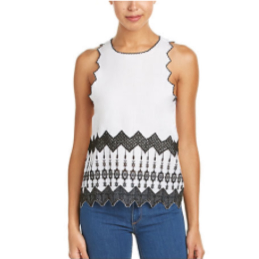 English Factory Black and White Embroidered Sleeveless Top